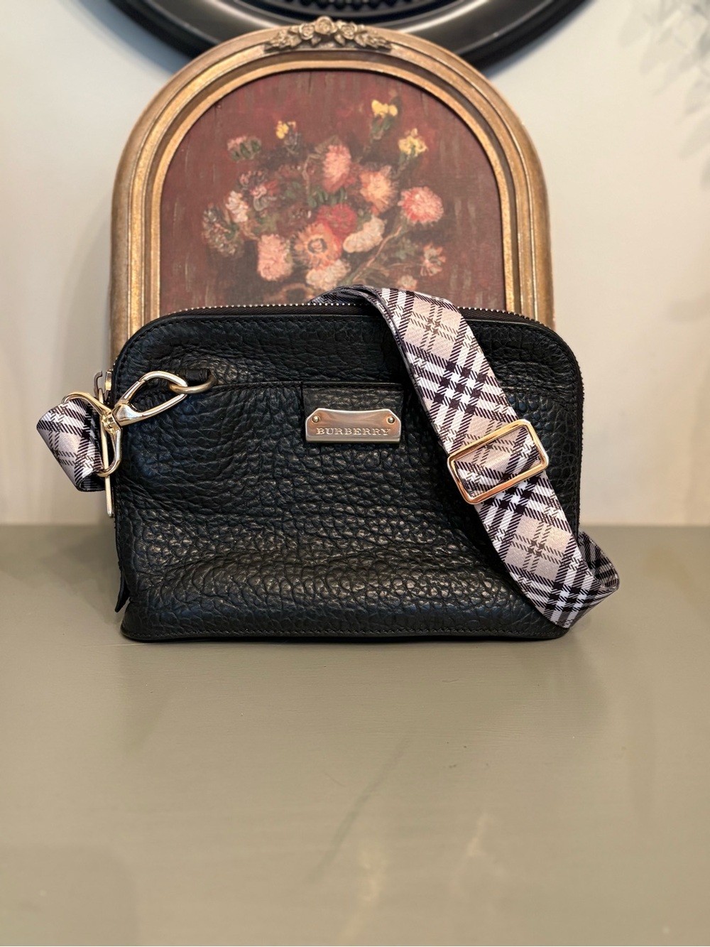Burberry Black Grained Leather Crossbody Bag